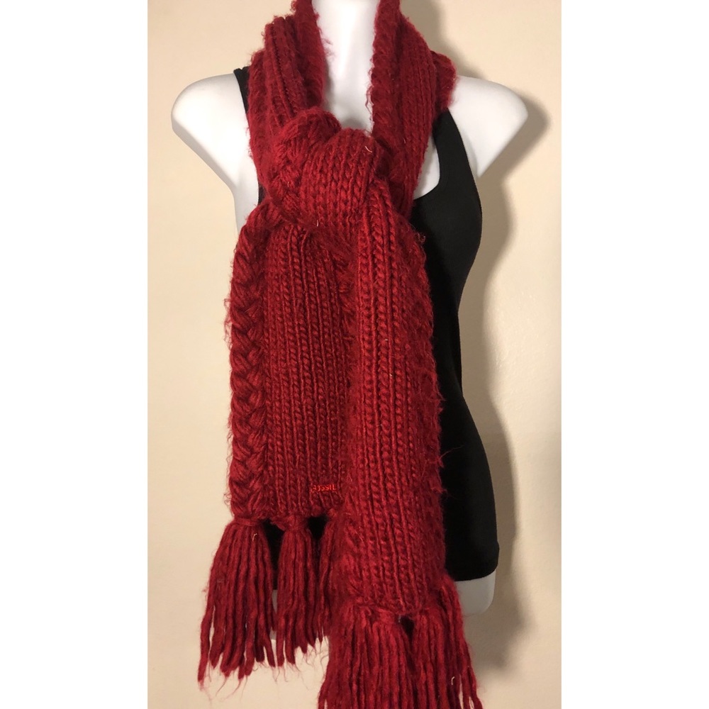 Deep red wool fossil scarf